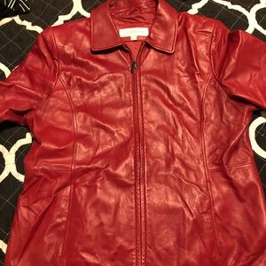 Red- soft leather jacket.